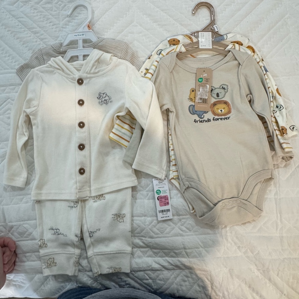 chick pea Cream and Mustard Animal Print Baby Bodysuits Set